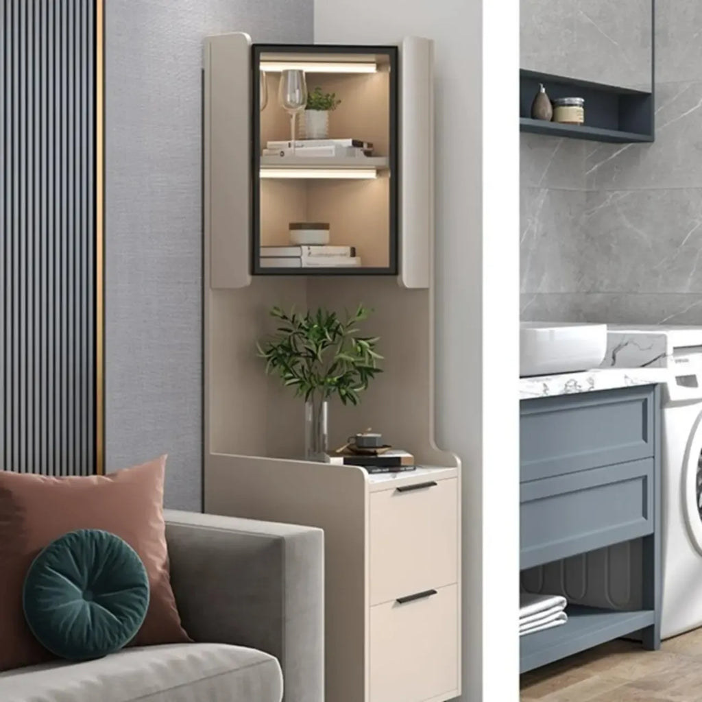 Modern Khaki Wooden Corner Lighting Storage Cabinet