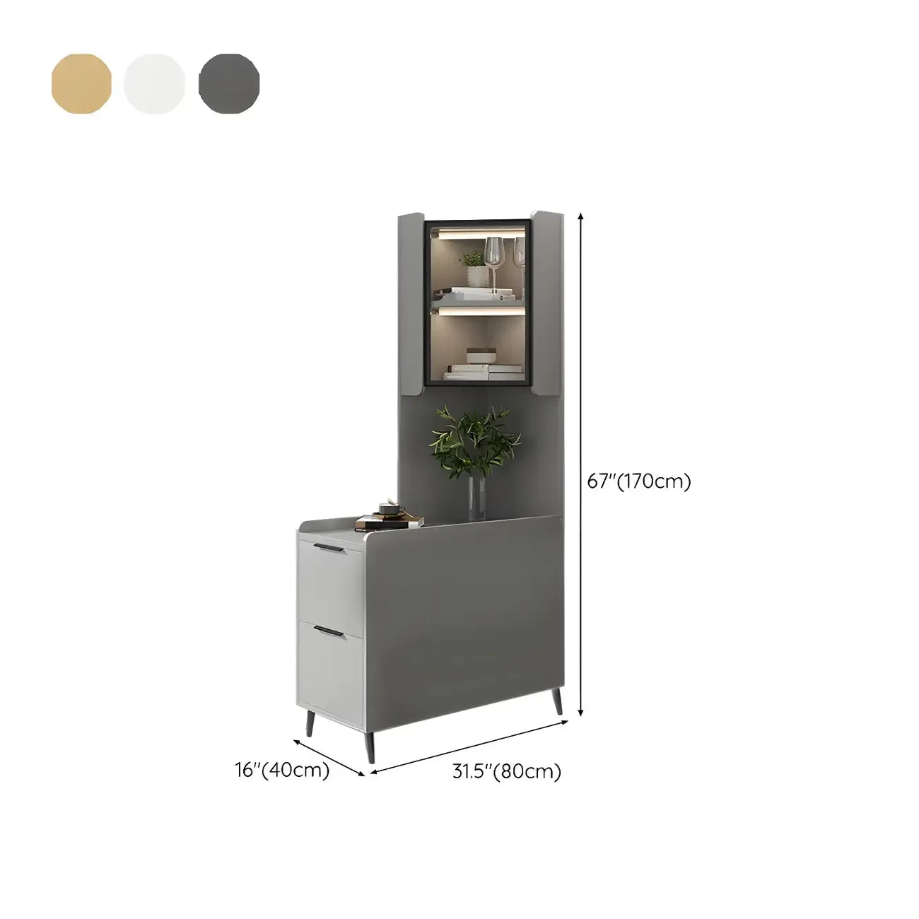 Modern Khaki Wooden Corner Lighting Storage Cabinet