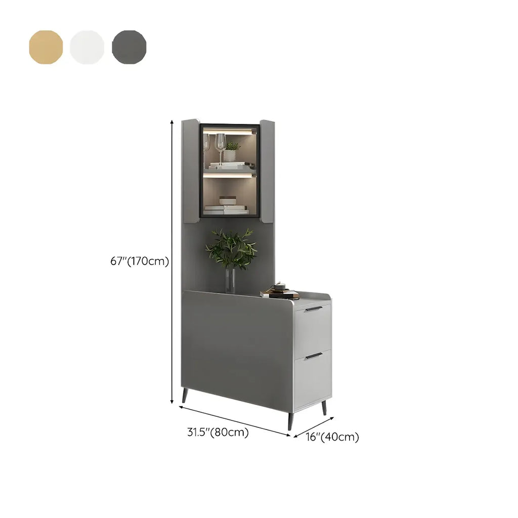 Modern Khaki Wooden Corner Lighting Storage Cabinet