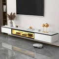 63 White Stone Top Floating TV Stand with LED Lights