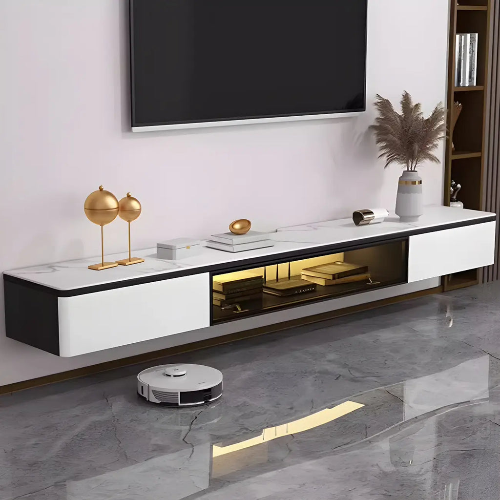 63 White Stone Top Floating TV Stand with LED Lights