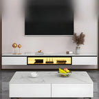 63 White Stone Top Floating TV Stand with LED Lights