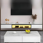 63 White Stone Top Floating TV Stand with LED Lights