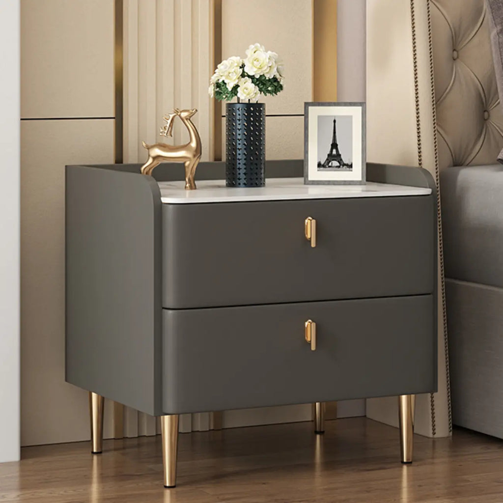 Trendy Stone Leather Gold Accents 2-Drawer Nightstand