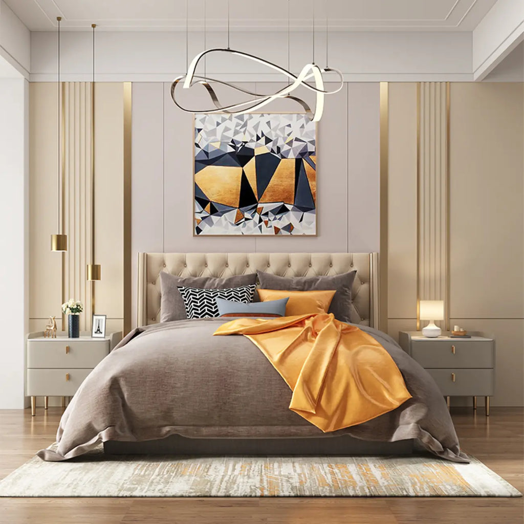 Trendy Stone Leather Gold Accents 2-Drawer Nightstand