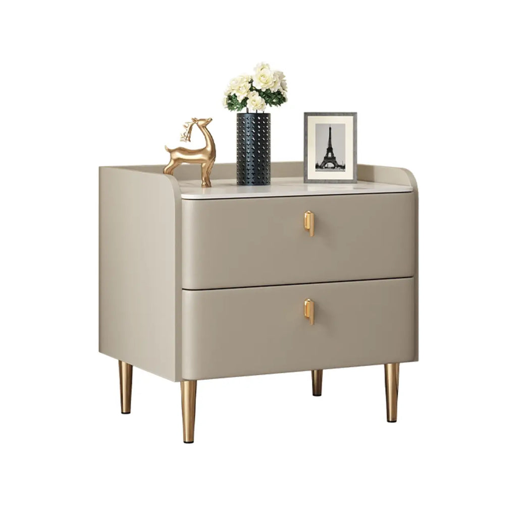 Trendy Stone Leather Gold Accents 2-Drawer Nightstand