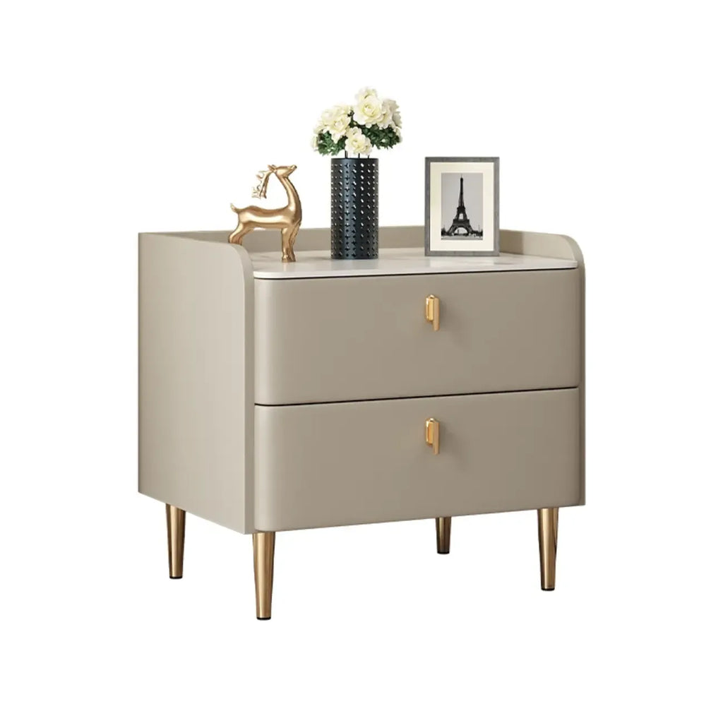Trendy Stone Leather Gold Accents 2-Drawer Nightstand