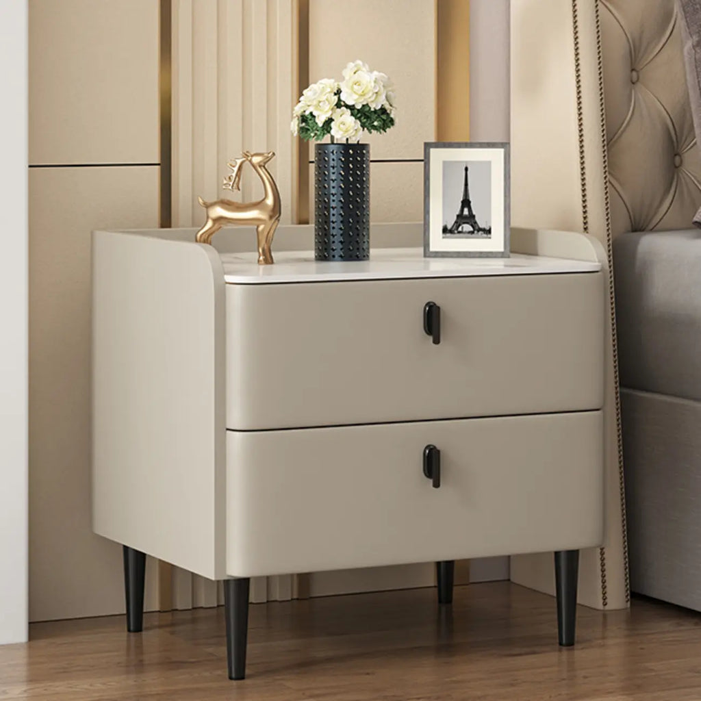 Trendy Stone Leather Gold Accents 2-Drawer Nightstand
