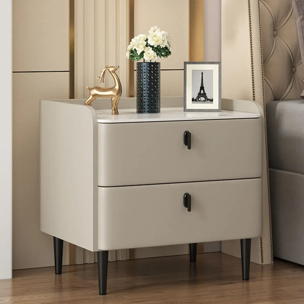 Trendy Stone Leather Gold Accents 2-Drawer Nightstand
