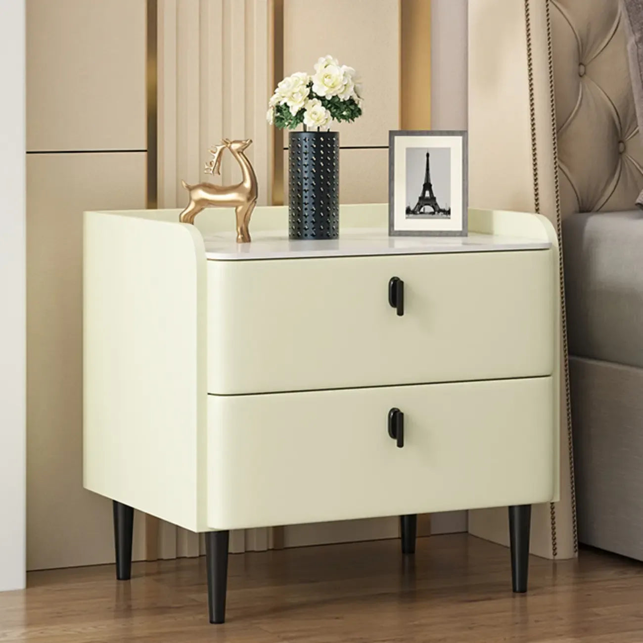 Trendy Stone Leather Gold Accents 2-Drawer Nightstand