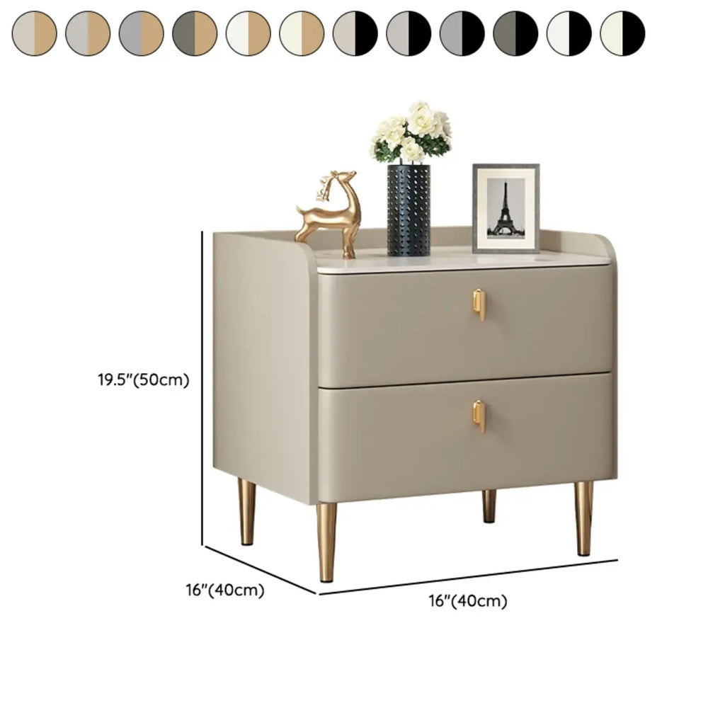 Trendy Stone Leather Gold Accents 2-Drawer Nightstand