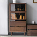 Rustic Brown Wood Flip-Up Glass Storage Cabinet with Drawers