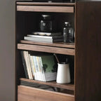 Rustic Brown Wood Flip-Up Glass Storage Cabinet with Drawers