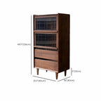 Rustic Brown Wood Flip-Up Glass Storage Cabinet with Drawers
