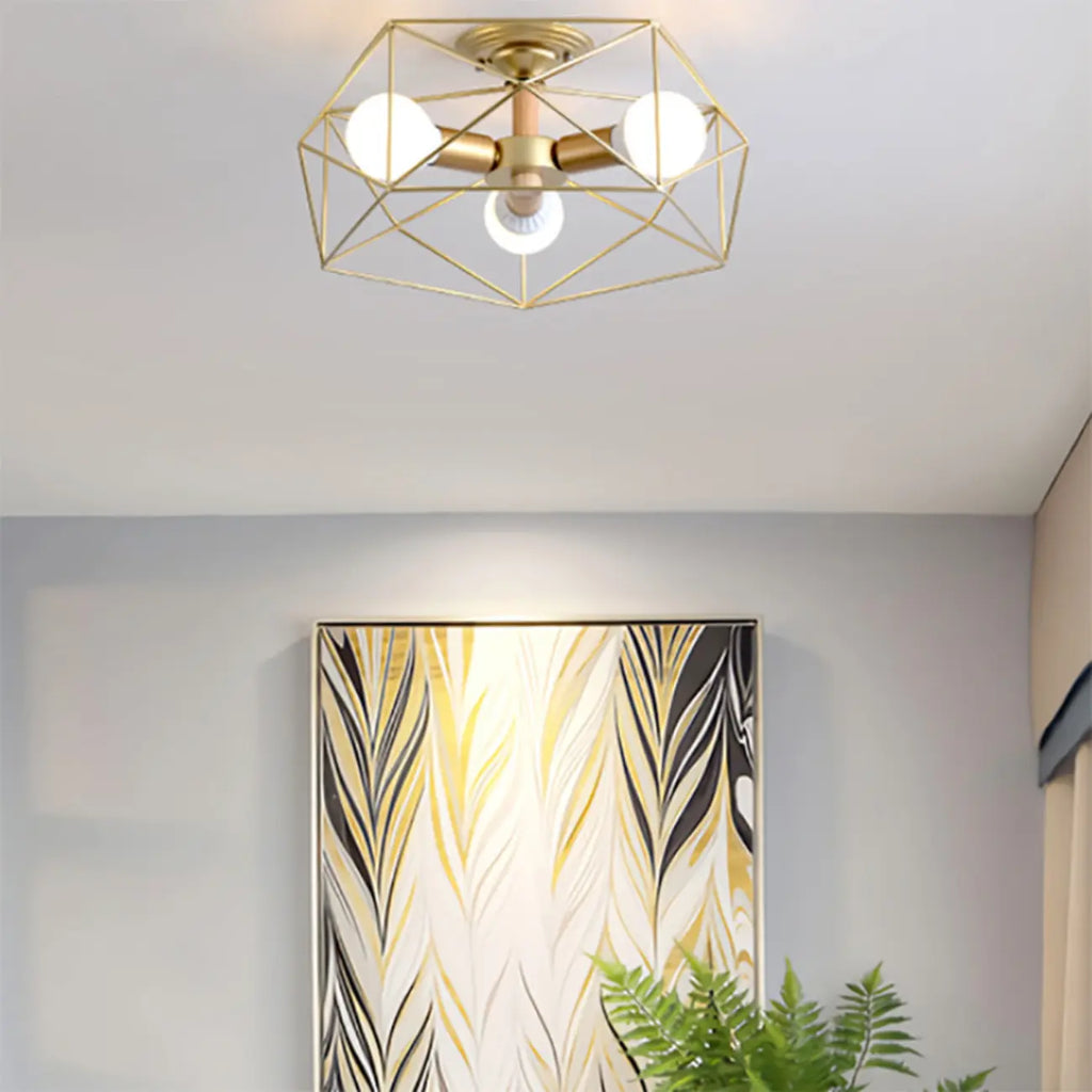 Sleek Gold Semi-Flush Ceiling Light with Iron Drum Shade