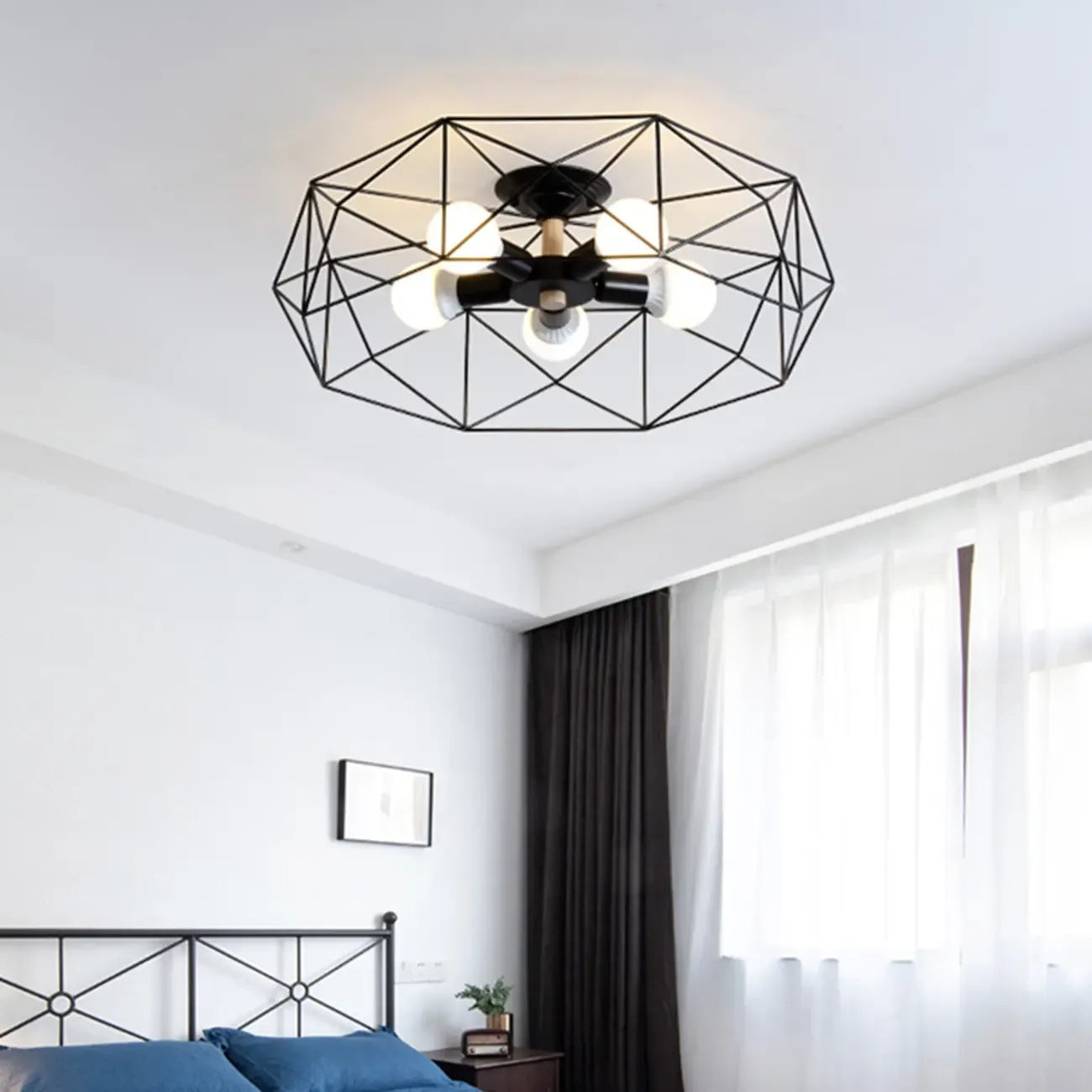 Sleek Gold Semi-Flush Ceiling Light with Iron Drum Shade