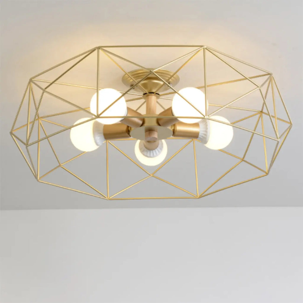 Sleek Gold Semi-Flush Ceiling Light with Iron Drum Shade