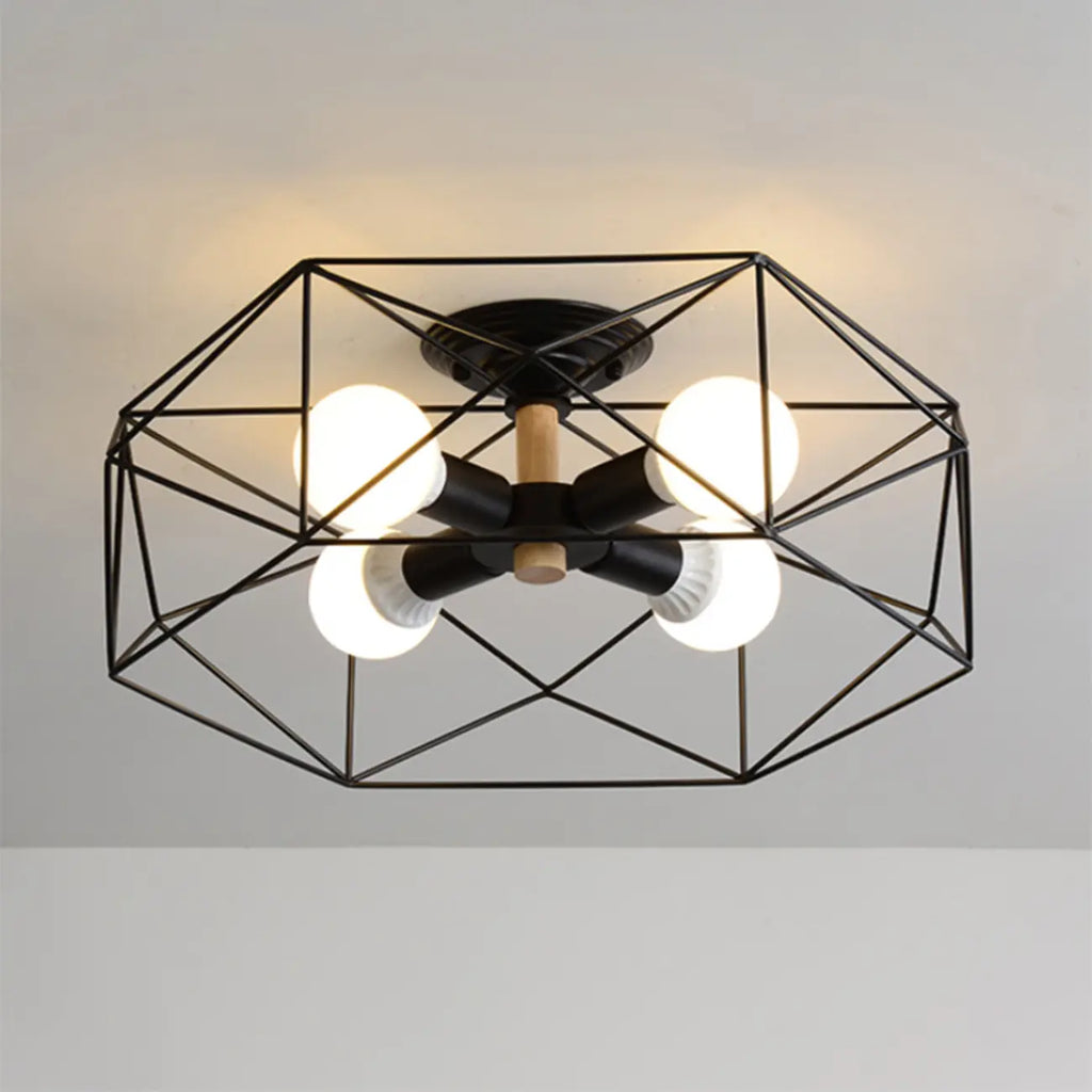Sleek Gold Semi-Flush Ceiling Light with Iron Drum Shade