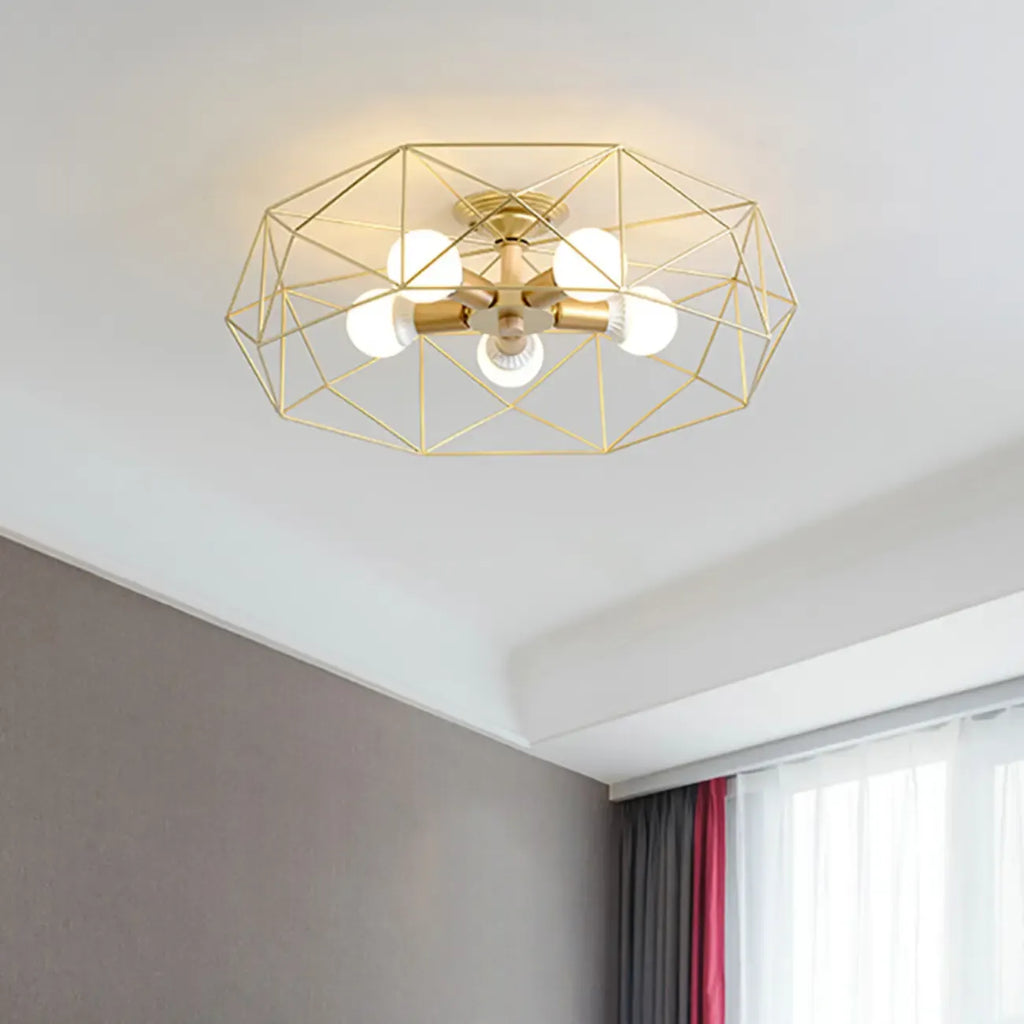 Sleek Gold Semi-Flush Ceiling Light with Iron Drum Shade