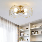 Sleek Gold Semi-Flush Ceiling Light with Iron Drum Shade