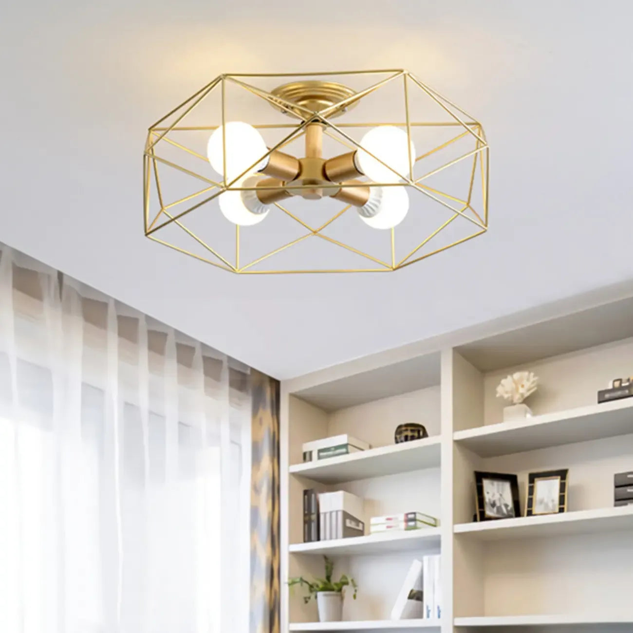 Sleek Gold Semi-Flush Ceiling Light with Iron Drum Shade