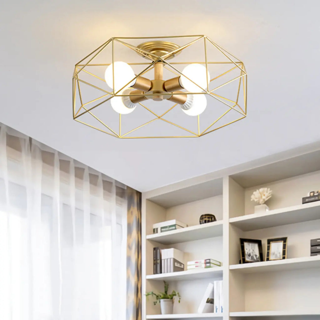 Sleek Gold Semi-Flush Ceiling Light with Iron Drum Shade