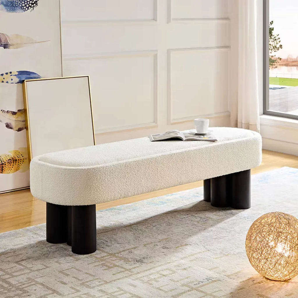 Simple White Upholstered Oval Bedroom Bench