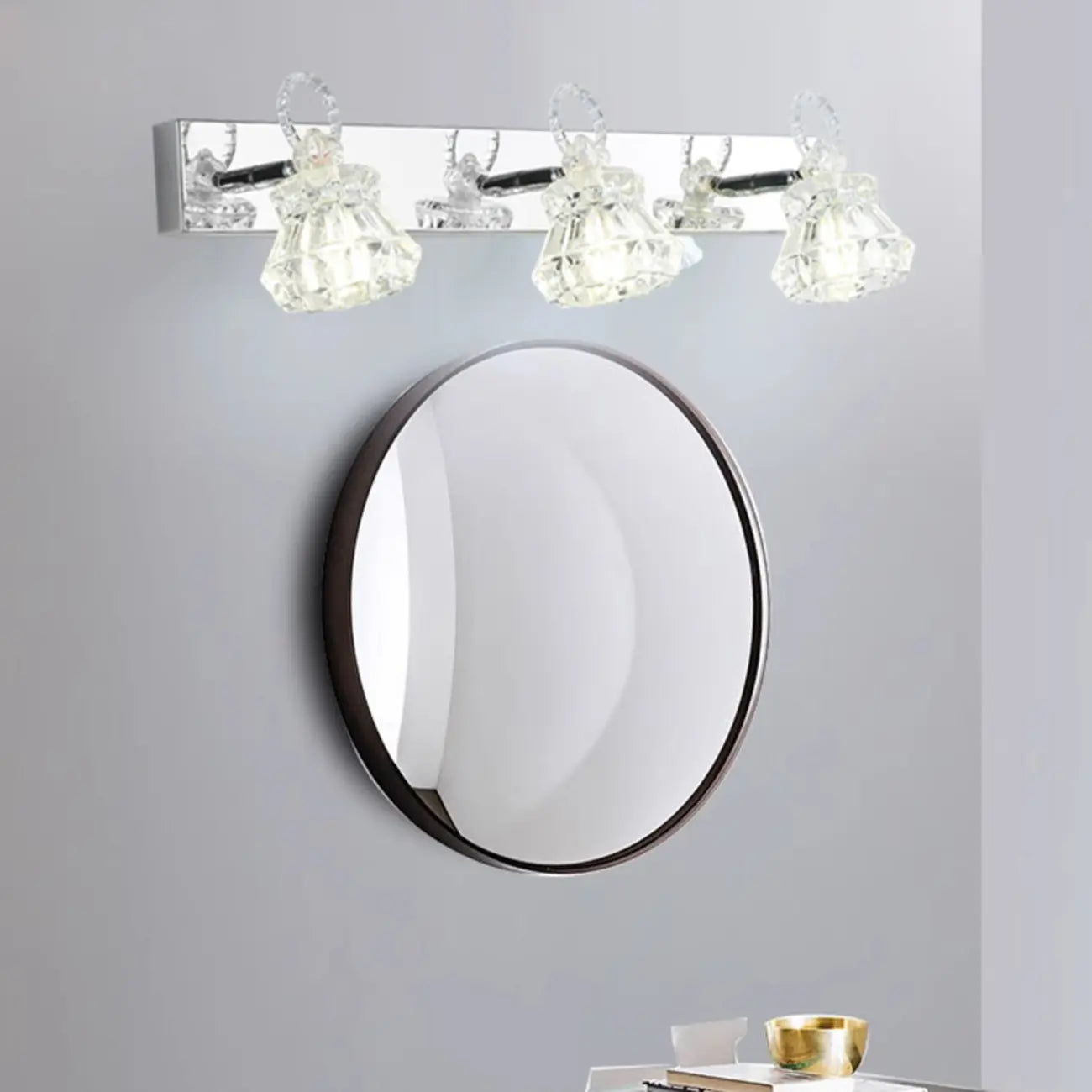 Luxury 3 Heads Silver Vanity Light with Clear Glass for Bathroom