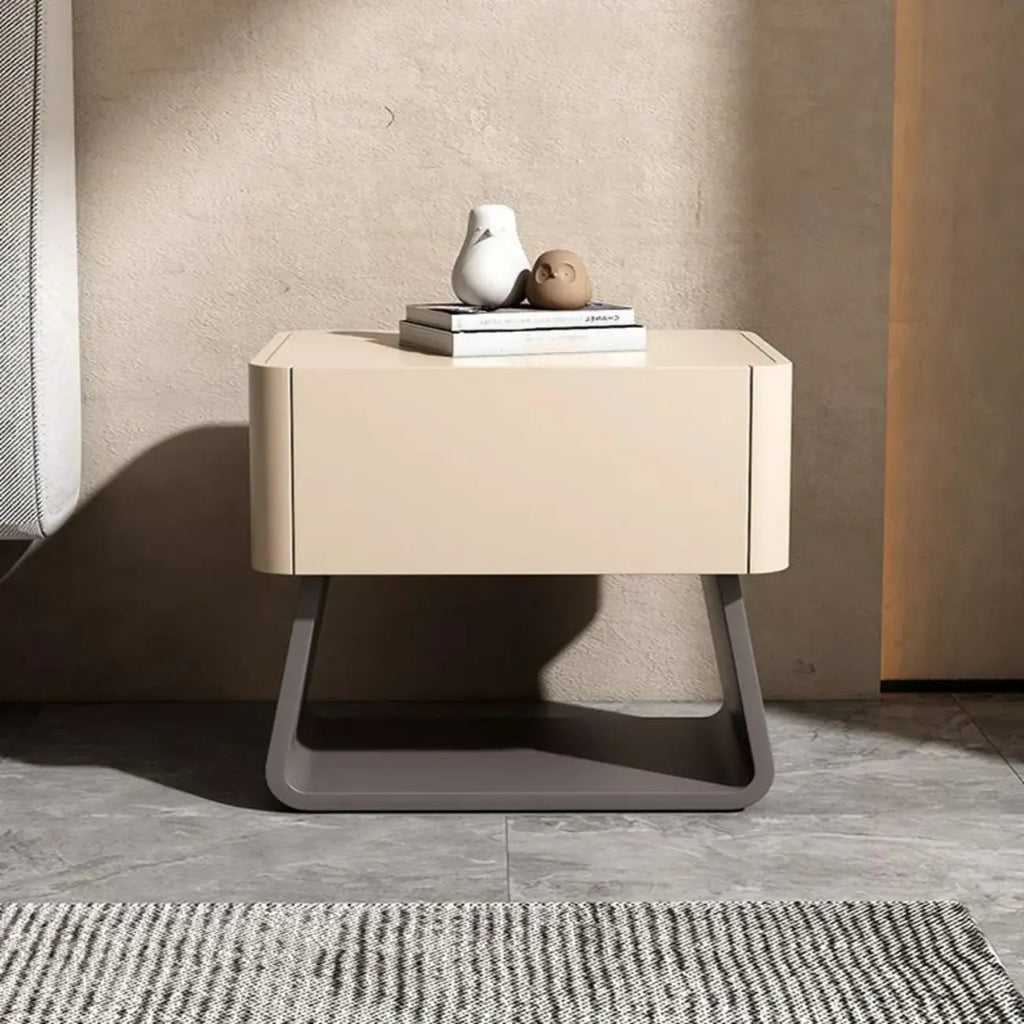 Modern Milky Gray/ White Low Wooden Drawer Nightstand
