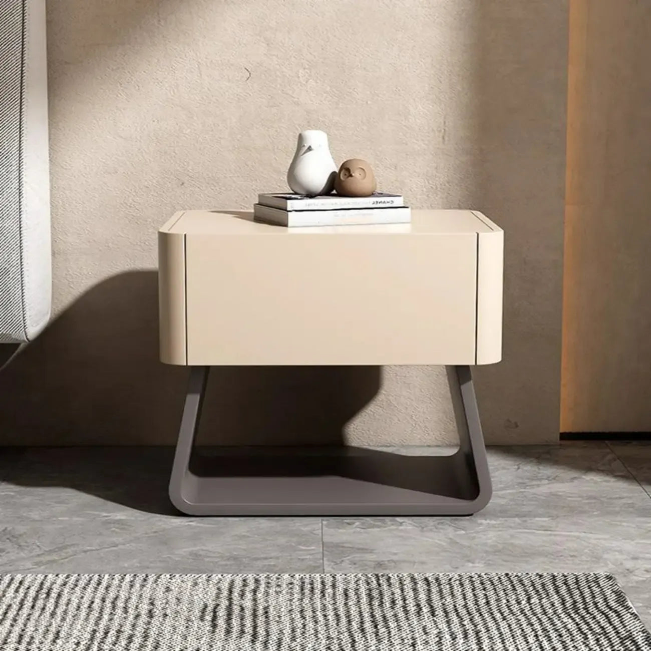 Modern Milky Gray/ White Low Wooden Drawer Nightstand