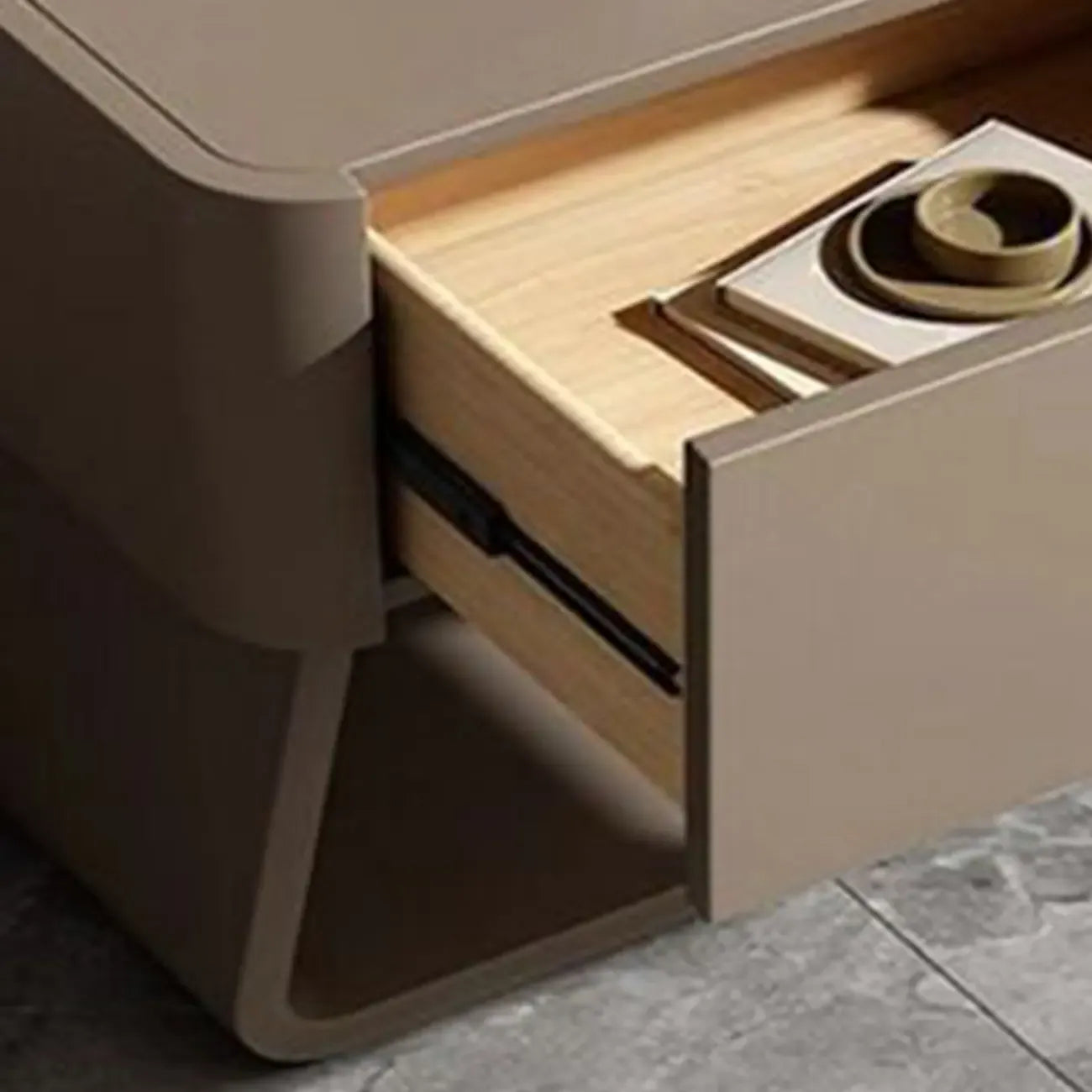 Modern Milky Gray/ White Low Wooden Drawer Nightstand