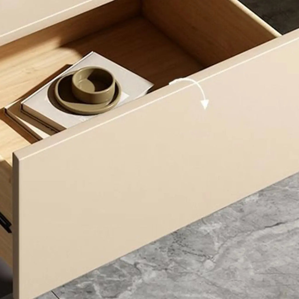 Modern Milky Gray/ White Low Wooden Drawer Nightstand