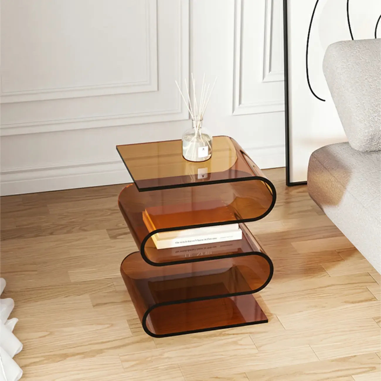 Contemporary Acrylic S-Shaped Side Table with Storage