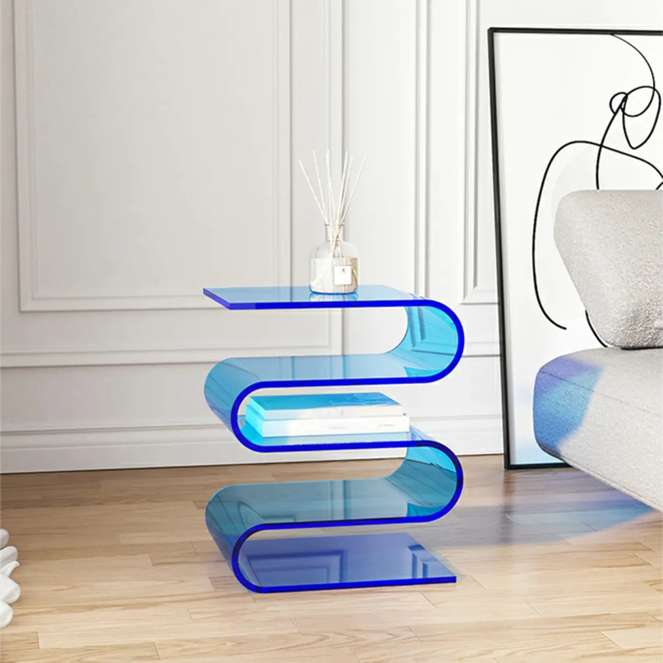 Contemporary Acrylic S-Shaped Side Table with Storage