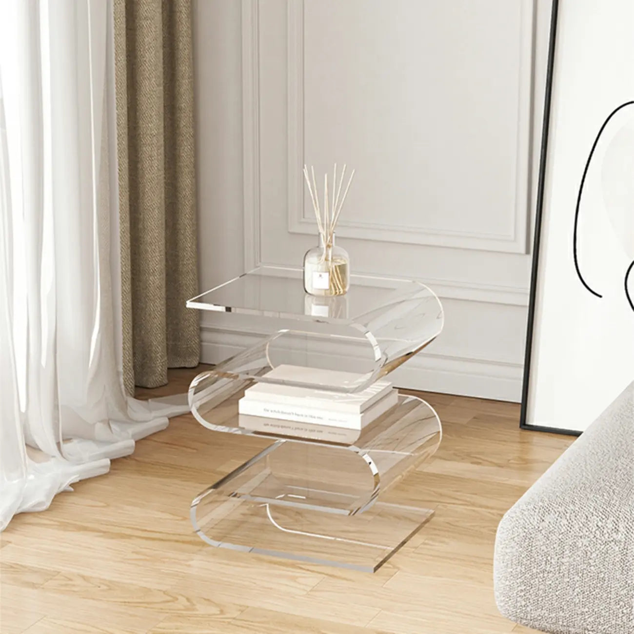 Contemporary Acrylic S-Shaped Side Table with Storage