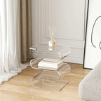 Contemporary Acrylic S-Shaped Side Table with Storage
