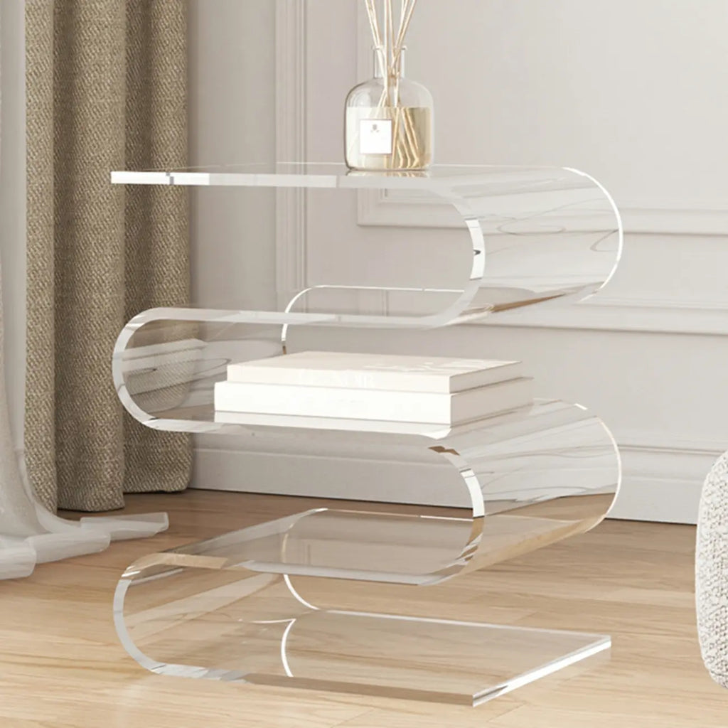 Contemporary Acrylic S-Shaped Side Table with Storage