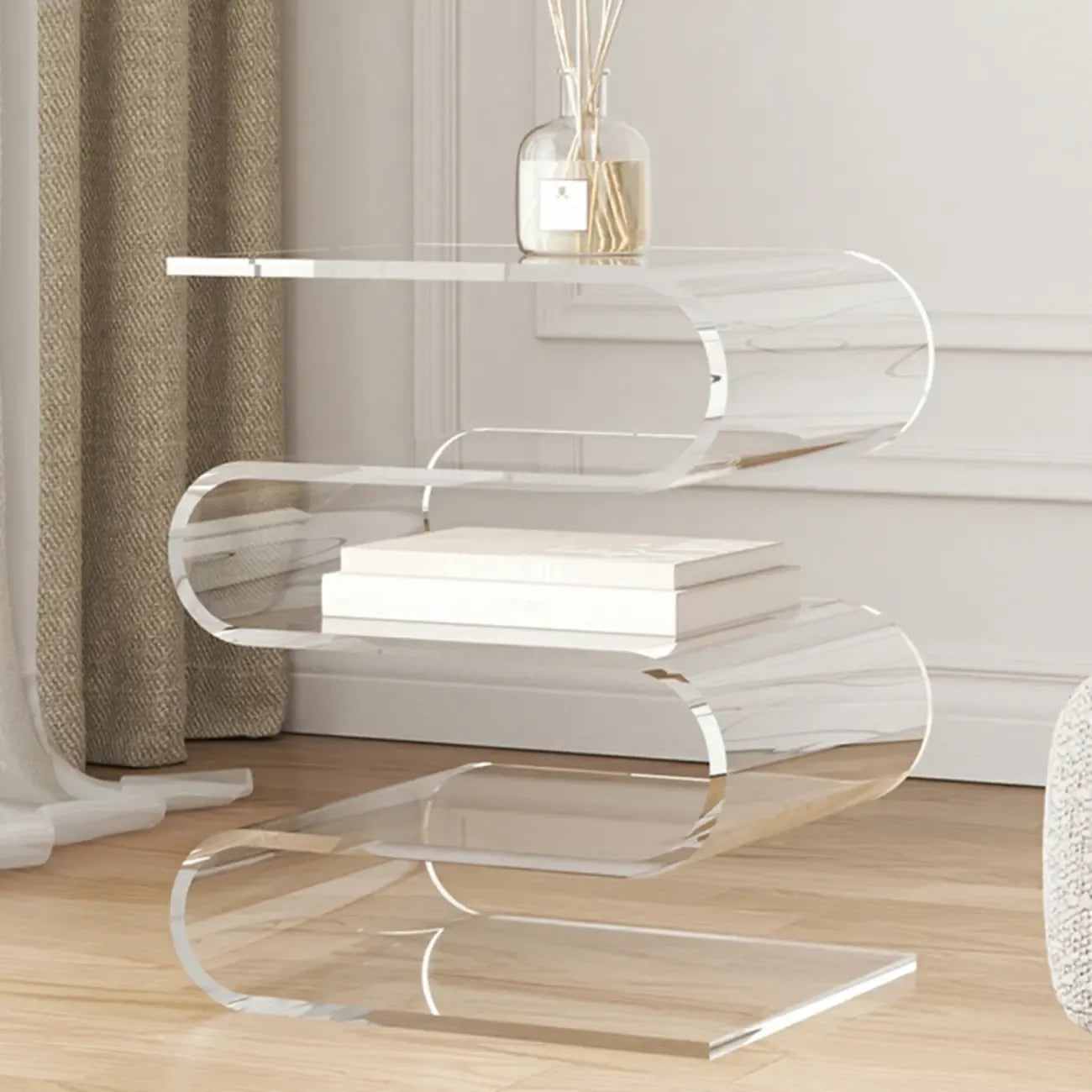 Contemporary Acrylic S-Shaped Side Table with Storage