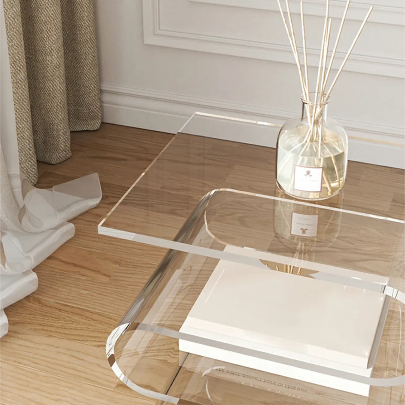 Contemporary Acrylic S-Shaped Side Table with Storage