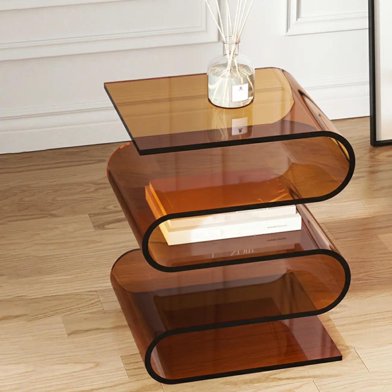 Contemporary Acrylic S-Shaped Side Table with Storage