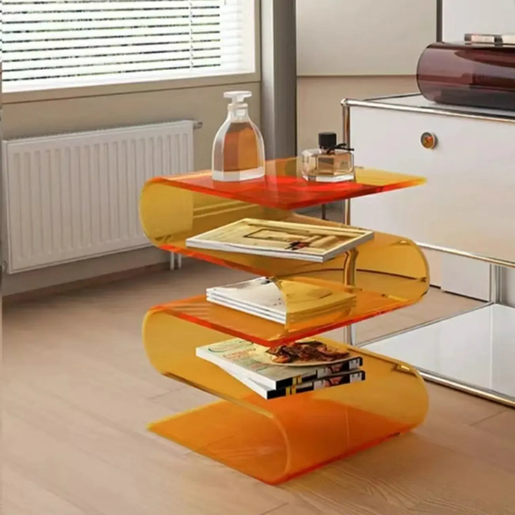 Contemporary Acrylic S-Shaped Side Table with Storage