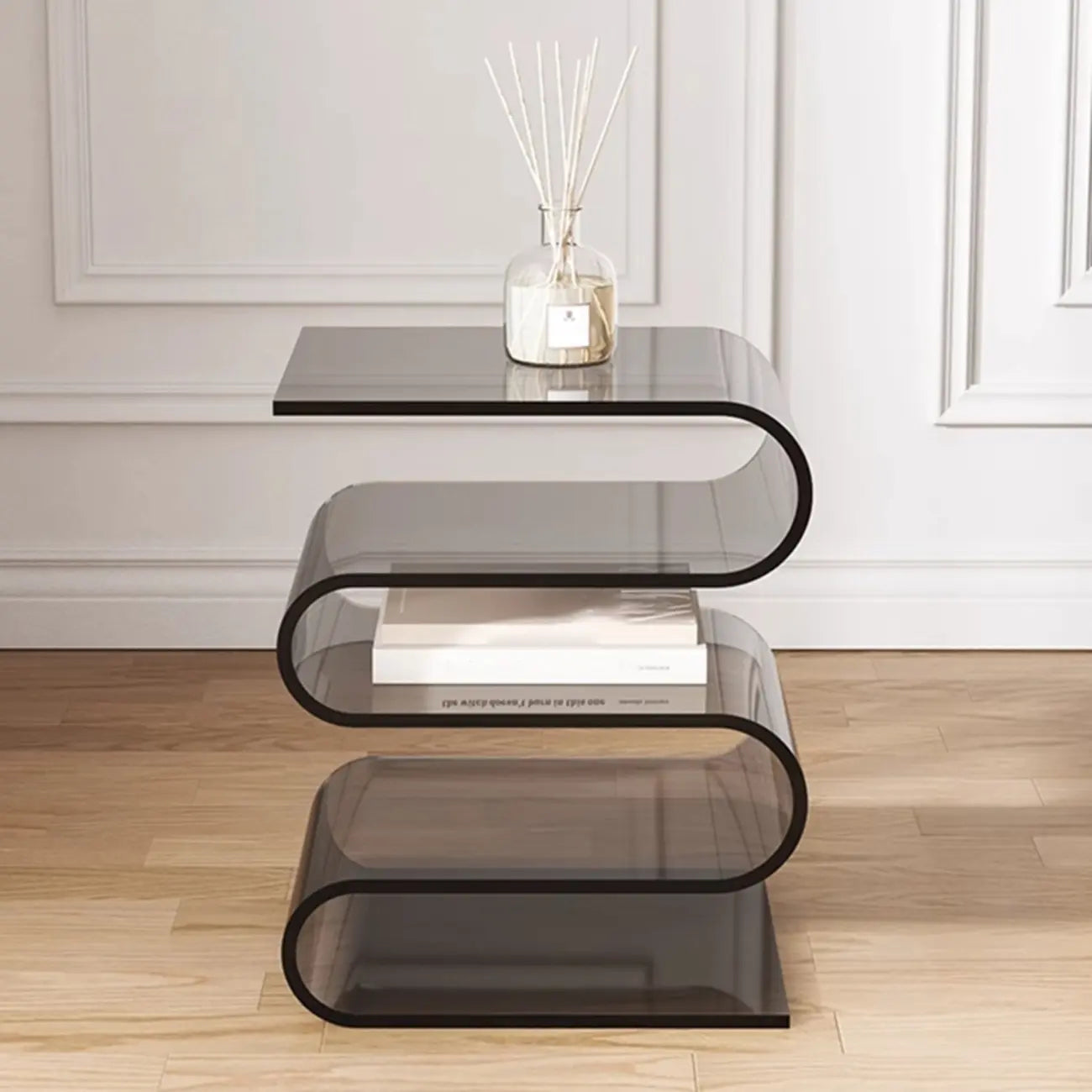 Contemporary Acrylic S-Shaped Side Table with Storage