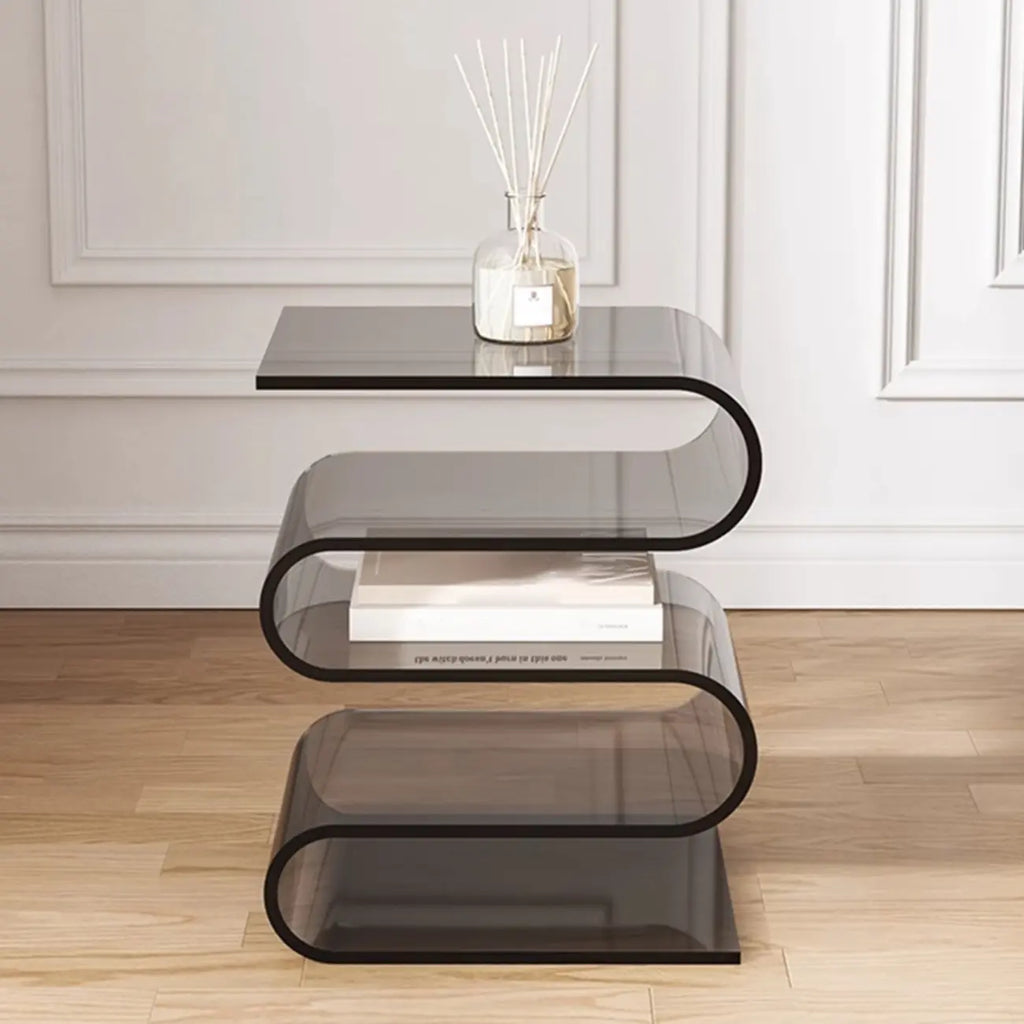 Contemporary Acrylic S-Shaped Side Table with Storage