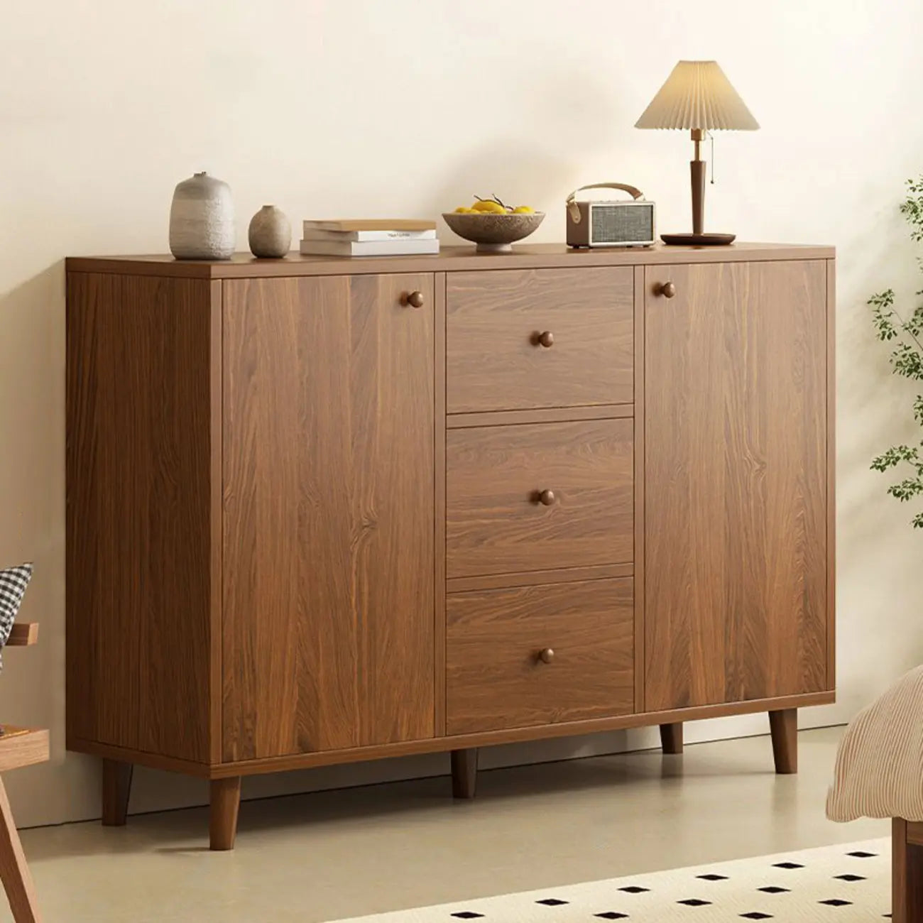 Modish Smooth Brown Wood Storage Cabinet for Kitchen