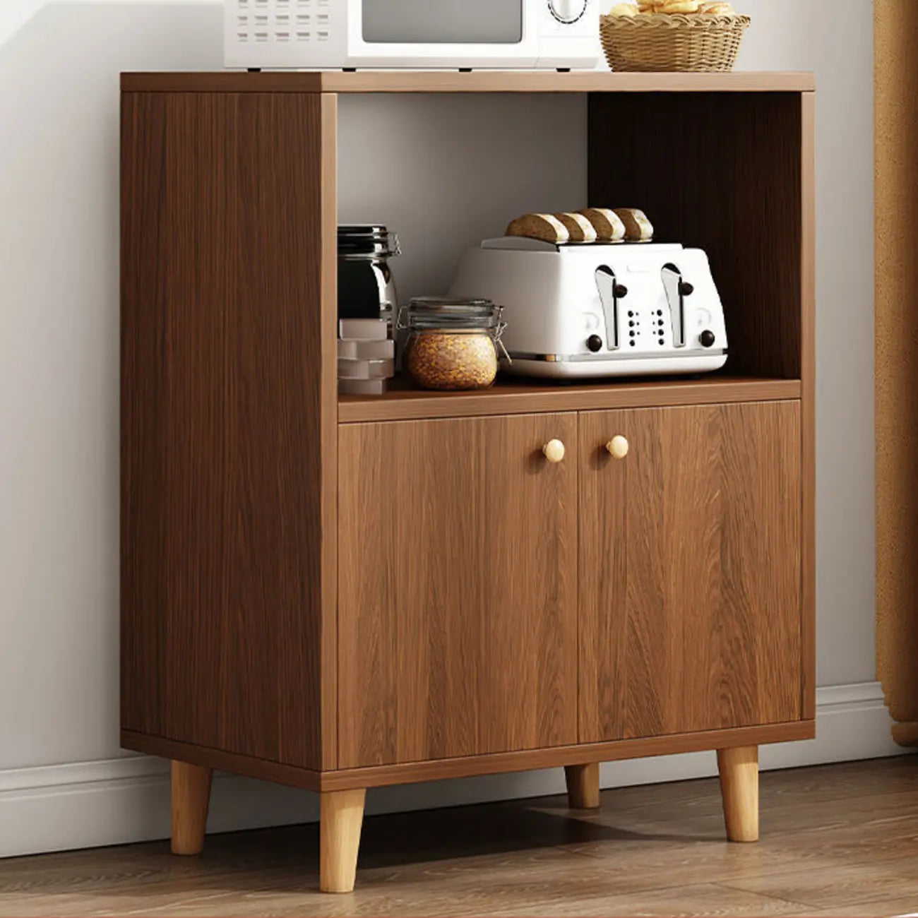 Modish Smooth Brown Wood Storage Cabinet for Kitchen