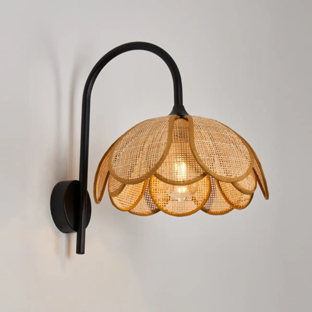 Rustic Rattan Flower Black Wall Sconce for Bedroom Decor