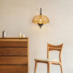 Rustic Rattan Flower Black Wall Sconce for Bedroom Decor