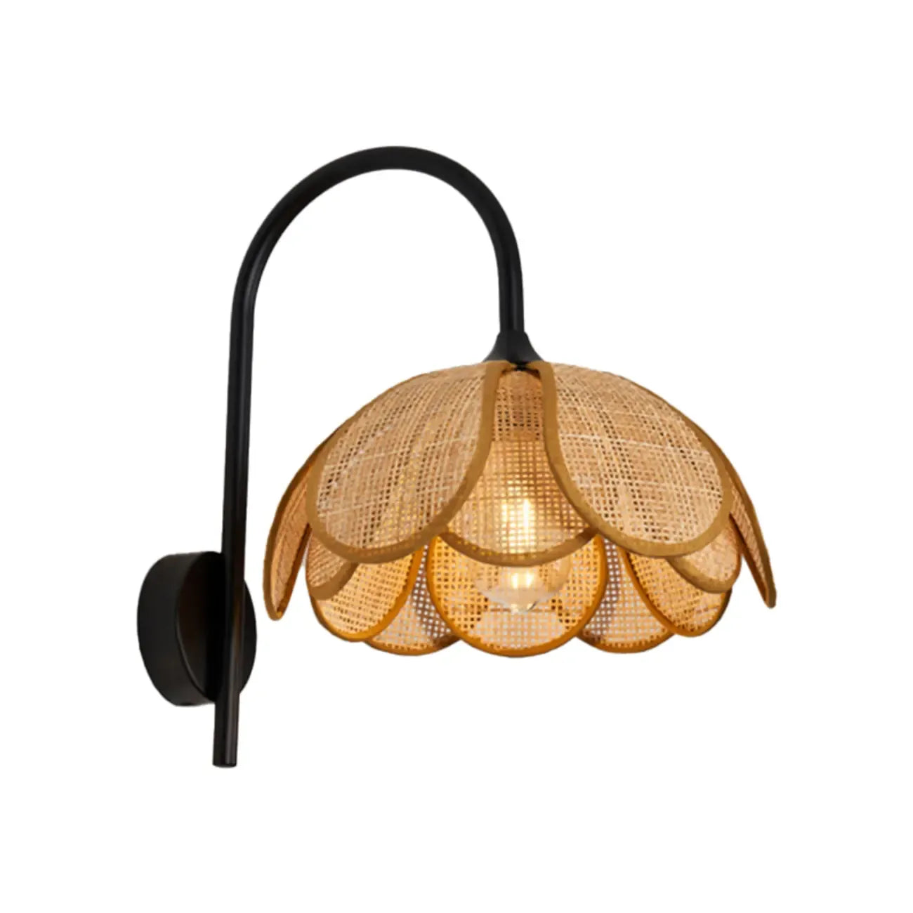 Rustic Rattan Flower Black Wall Sconce for Bedroom Decor