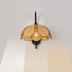 Rustic Rattan Flower Black Wall Sconce for Bedroom Decor
