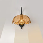 Rustic Rattan Flower Black Wall Sconce for Bedroom Decor